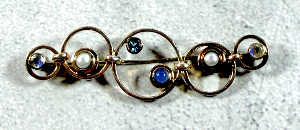 Sterling Silver .925 Pin/Brooch with Pearl, Stone and Glass Shades of Blue
